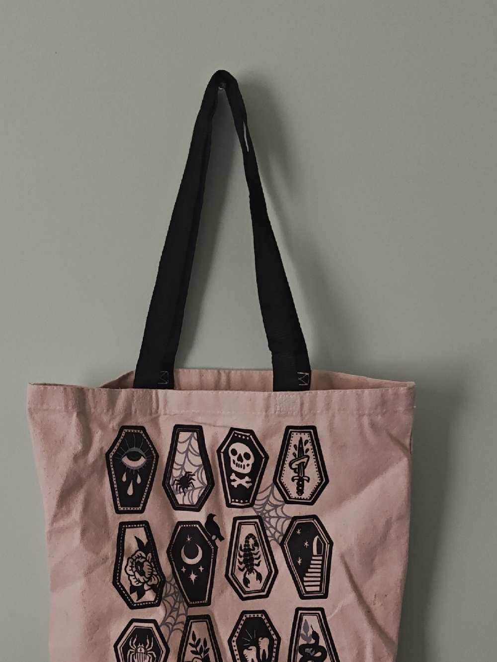 Girrlscout Coffin-Print Tote Bag with Black Straps